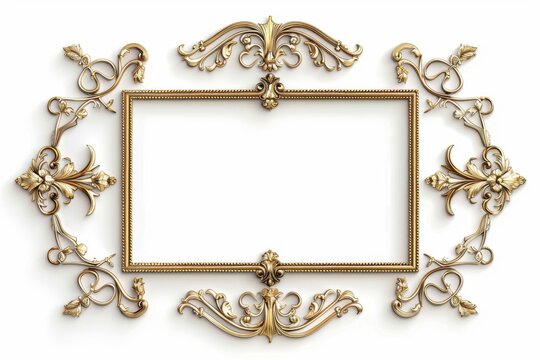 elegant doubleline rectangular golden frame with intricate corner details isolated on a pure white background exuding luxury and sophistication in a 45 ratio design