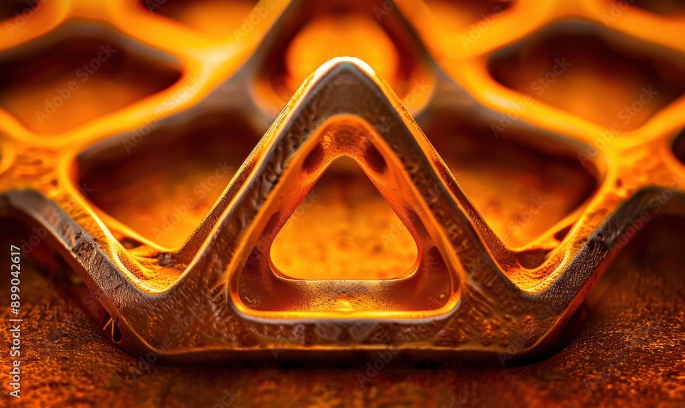 Poster a close-up of a triangular metal shape with a textured surface. ai.