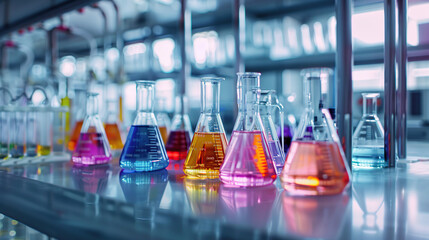 Colorful glassware in the biology lab