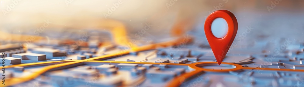 Poster view of a map with a vibrant location pin, symbolizing navigation and modern travel concepts.