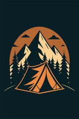 Camping mountain with park view at sunset for your Tshirt design, apparael design, backgound design or Landscape background