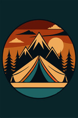 Camping mountain with park view at sunset for your Tshirt design, apparael design, backgound design or Landscape background