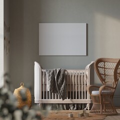 Mock up poster in children bedroom interior background, neo classic style, 3D render