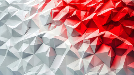 3D rendering of a red and white gradient polygonal surface with sharp angular designs and modern aesthetics