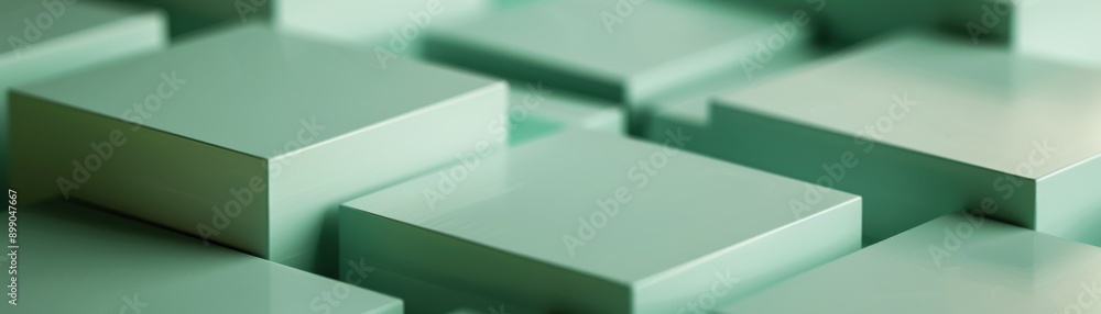 Poster abstract composition of green squares creating a modern and minimalist design, perfect for backgroun