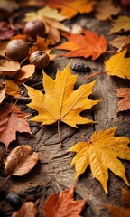 Fototapeta premium Autumn Leaves on Wooden Background.