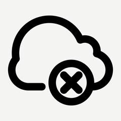 Internet disconnected icon, cloud server illustration in black line style suitable for cloud computing, disconnected files, websites, application buttons, and presentations about technology.