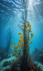 Obraz premium Underwater Seaweed Forest with Sunlight.