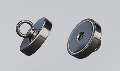 3d render two neodymium magnets with handle