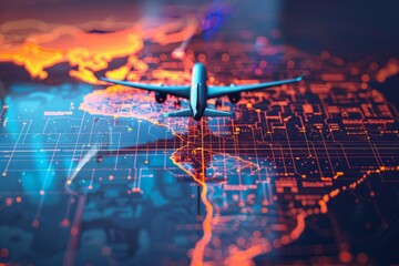 Airplane Flight Path Over a Digital Map