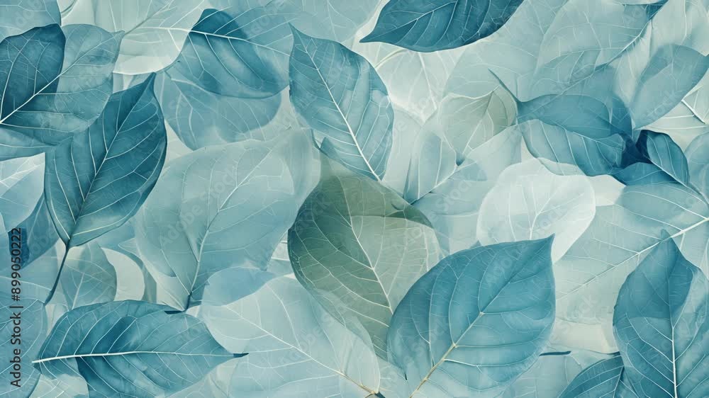 Poster delicate and intricate leaf s in shades of blue creating a serene and calming pattern that brings th