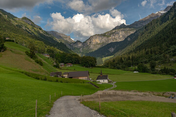 Fototapeta premium Swiss alps. Switzerland landscape. Swiss mountains. Idyllic mountain scenery in the Alps with fresh green meadows. National Park.