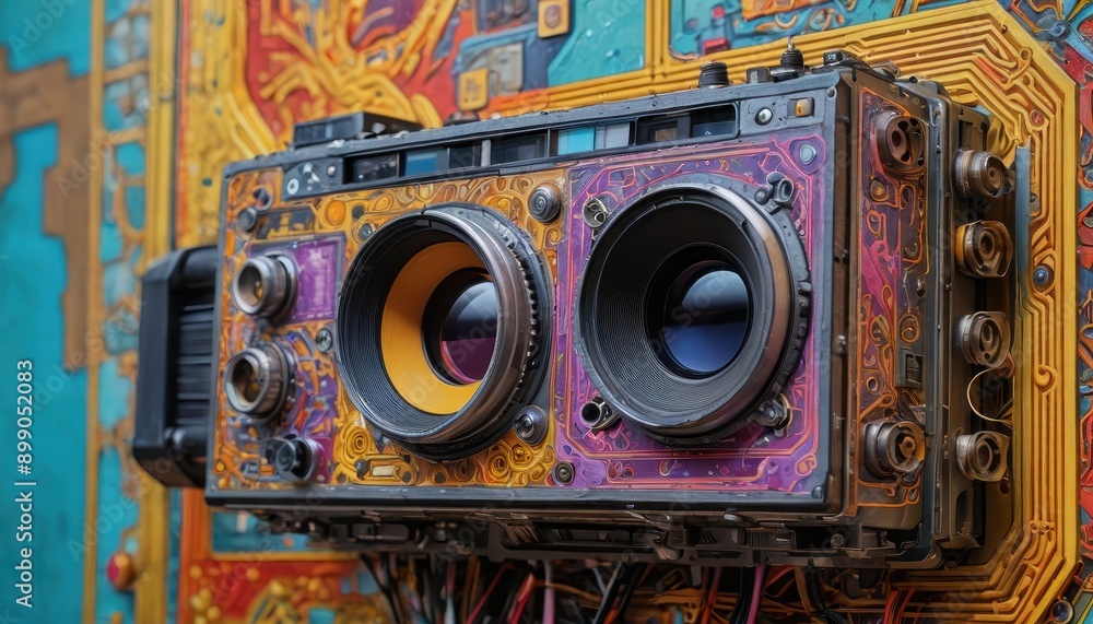 Poster abstract camera with circuit board design.