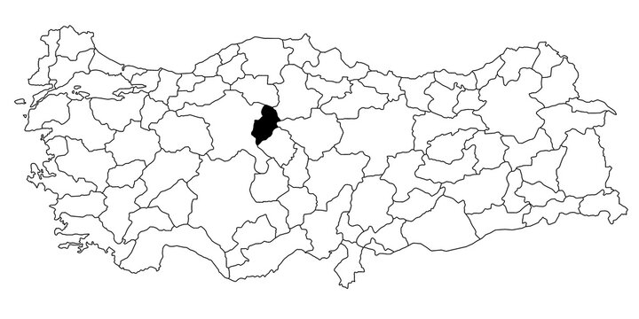 Map of kirikkale ils province in Turkey country on white background. Single State map highlighted by black colour on Turkey map. T&uuml;rkiye, TR, Republic of T&uuml;rkiye