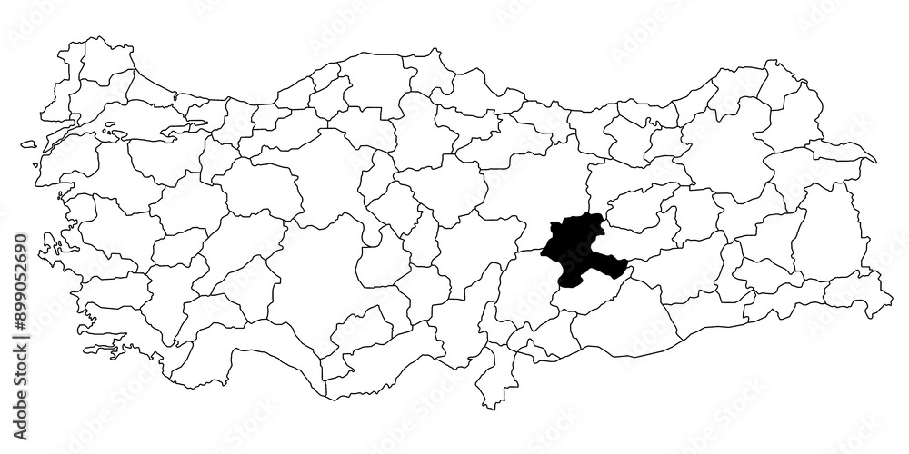 Wall mural map of malatya ils province in turkey country on white background. single state map highlighted by b