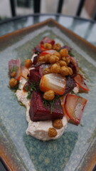 Roasted Beets with Crispy Chickpeas Over a Whipped Feta Dip Topped with Dill