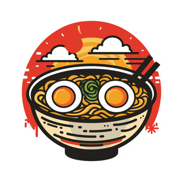 ramen bowl with eggs and chopsticks clip art preview