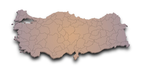 3d Map of Turkey with state and color.  Türkiye country map