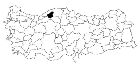 Map of karabuk ils province in Turkey country on white background. Single State map highlighted by black colour on Turkey map. Türkiye, TR, Republic of Türkiye