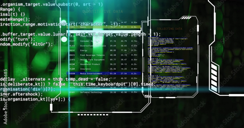Aufkleber collecting data text image over green digital code and interface elements