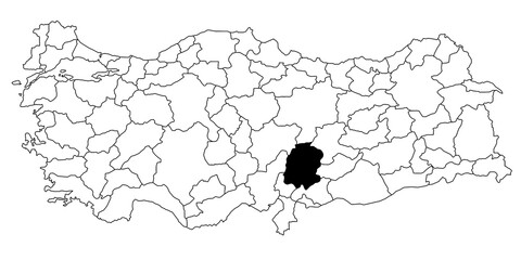 Map of kahramanmaras ils province in Turkey country on white background. Single State map highlighted by black colour on Turkey map. Türkiye, TR, Republic of Türkiye