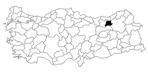 Map of bayburt ils province in Turkey country on white background. Single State map highlighted by black colour on Turkey map. Türkiye, TR, Republic of Türkiye