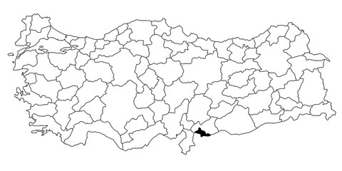 Map of kilis ils province in Turkey country on white background. Single State map highlighted by black colour on Turkey map. Türkiye, TR, Republic of Türkiye