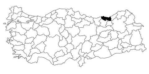 Map of trabzon ils province in Turkey country on white background. Single State map highlighted by black colour on Turkey map. Türkiye, TR, Republic of Türkiye