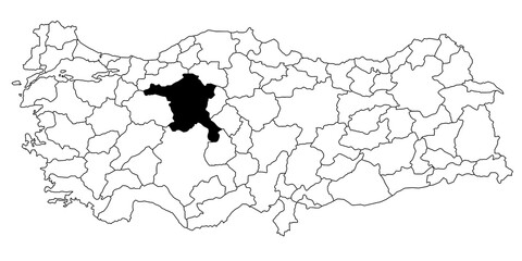 Map of Ankara ils province in Turkey country on white background. Single State map highlighted by black colour on Turkey map. Türkiye, TR, Republic of Türkiye
