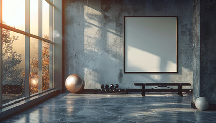 Contemporary luxury hotel gym with modern amenities with empty frame