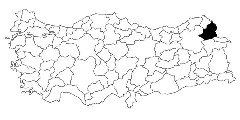 Map of kars ils province in Turkey country on white background. Single State map highlighted by black colour on Turkey map. Türkiye, TR, Republic of Türkiye