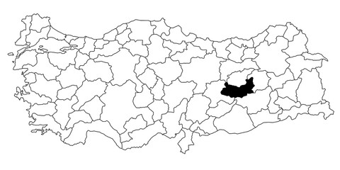 Map of elazig ils province in Turkey country on white background. Single State map highlighted by black colour on Turkey map. Türkiye, TR, Republic of Türkiye