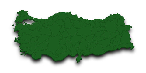 3d Map of Turkey with state and color.  Türkiye country map