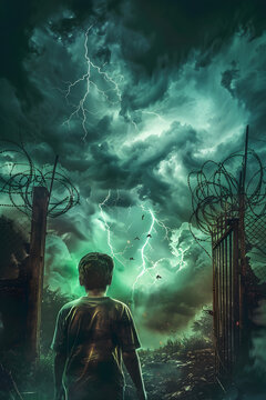 child looking at a storm