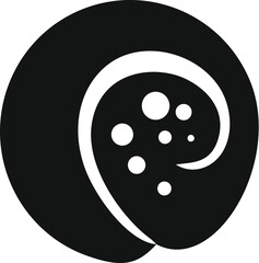 Black silhouette of a snail shell with spiral pattern representing wildlife and nature