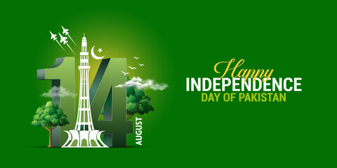 Pakistan Independence Day Creative Design concept 14th August Pakistani people and Army celebrating the 76th Independence Day of Pakistan, Vector illustration of National Day, Quaid e Azam republic