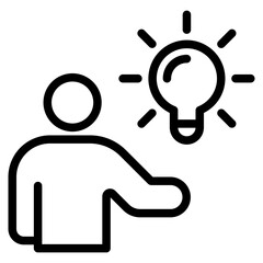 creative solution icon, man found idea, eureka, person holding light bulb.