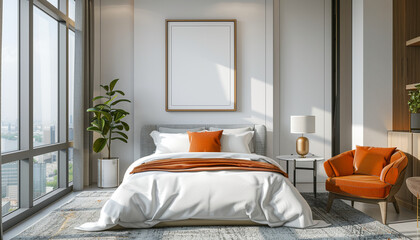 Contemporary luxury hotel suite stylish accents with empty frame