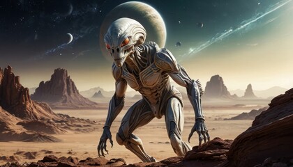 Naklejka premium Alien on a Desert Planet.