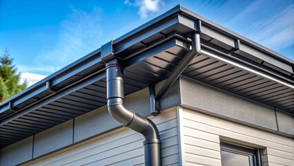 sleek black roof gutter and downpipe on modern home architectural detail system