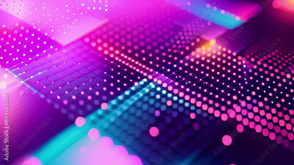 Poster this design channels an 80s vibe with its grainy pixelated background and muted neon colors. the use