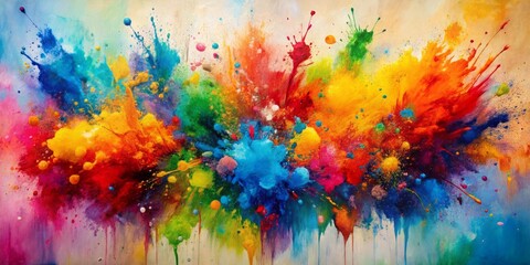 Fototapeta premium Vibrant multi-colored brush strokes with thick textured acrylic paints splattered on a white canvas, creating a dynamic and abstract artistic expression.