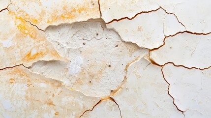 Fototapeta premium A detailed shot of a wall with paint peeling off due to severe water seepage, showcasing the cracks and dampness spreading through the structure
