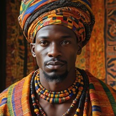 Obraz premium African Man in Traditional Clothing and Headscarf.
