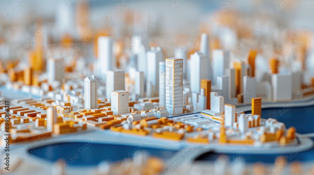 Aufkleber detailed scale model of a modern city skyline with skyscrapers showcasing energy modeling and sustai