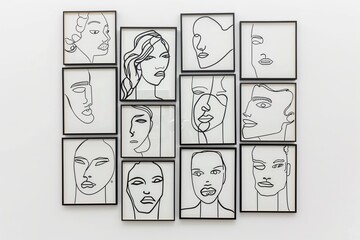Abstract Line Art Faces Gallery Wall