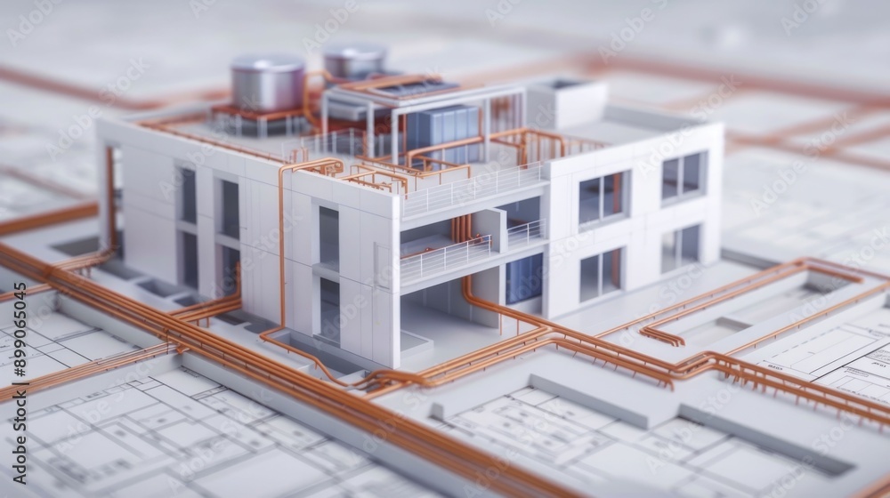 Poster detailed architectural plans showcasing an energy efficient building design with innovative insulati