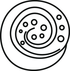 Round cinnamon bun with sugar glaze forming a spiral shape icon in outline style for web, mobile and infographics