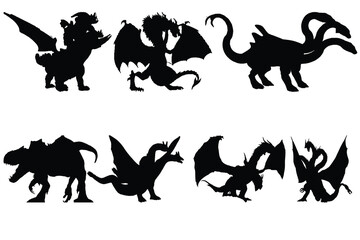 Dragon silhouette vector set, stock illustration 