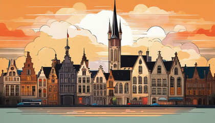 gent city vintage cityscape,